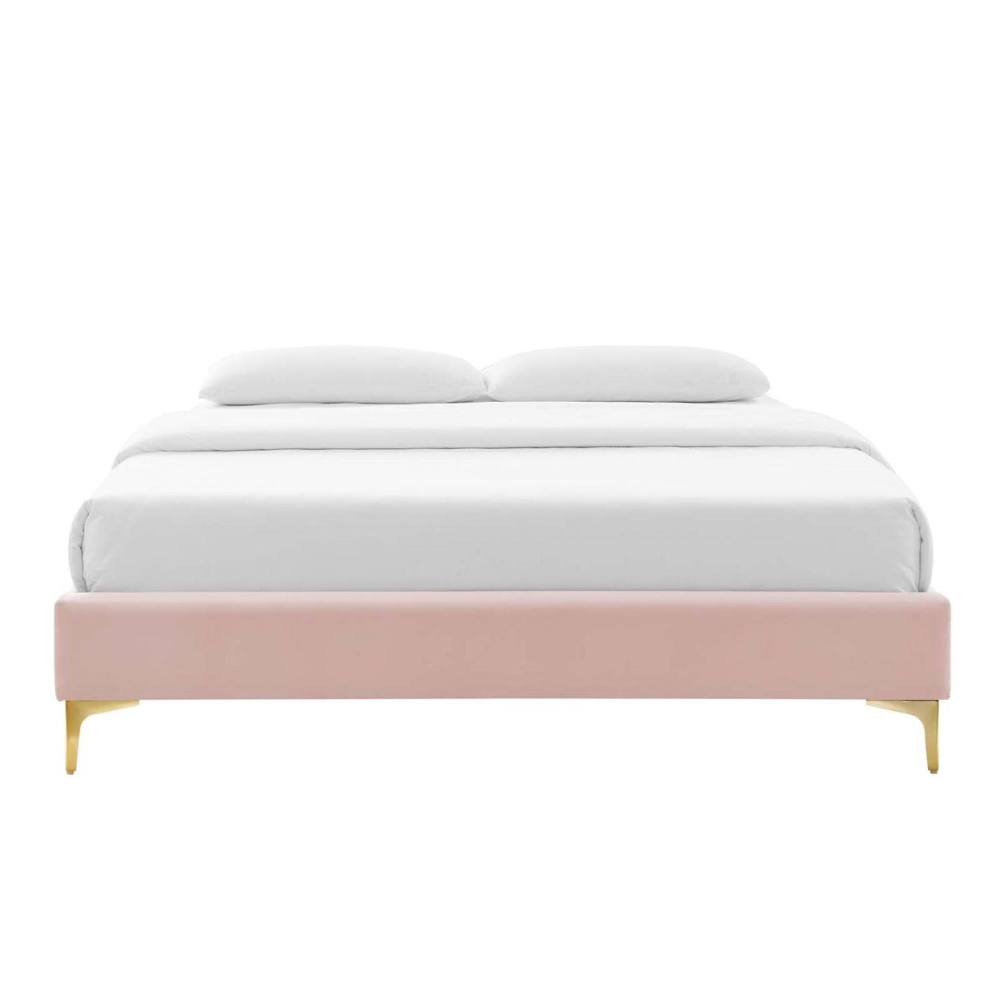 Bed | CasaFoyer Sutton Performance Velvet Queen Bed Frame | Stain-Resistant Upholstery | Wood Slat Support | Gold Metal Legs | 800 lb Weight Capacity | casafoyer.myshopify.com