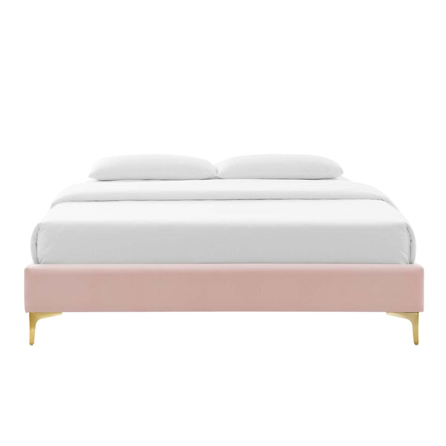 Bed | CasaFoyer Sutton Performance Velvet Queen Bed Frame | Stain-Resistant Upholstery | Wood Slat Support | Gold Metal Legs | 800 lb Weight Capacity | casafoyer.myshopify.com