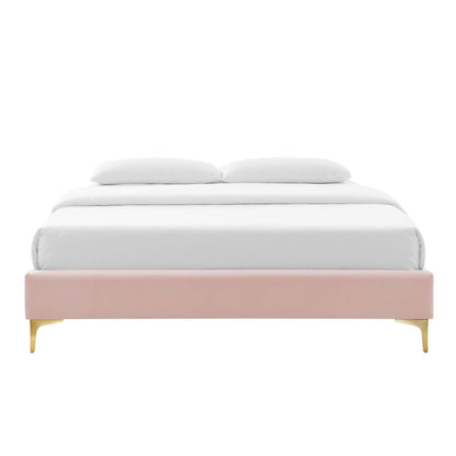 Bed | CasaFoyer Sutton Performance Velvet Queen Bed Frame | Stain-Resistant Upholstery | Wood Slat Support | Gold Metal Legs | 800 lb Weight Capacity | casafoyer.myshopify.com