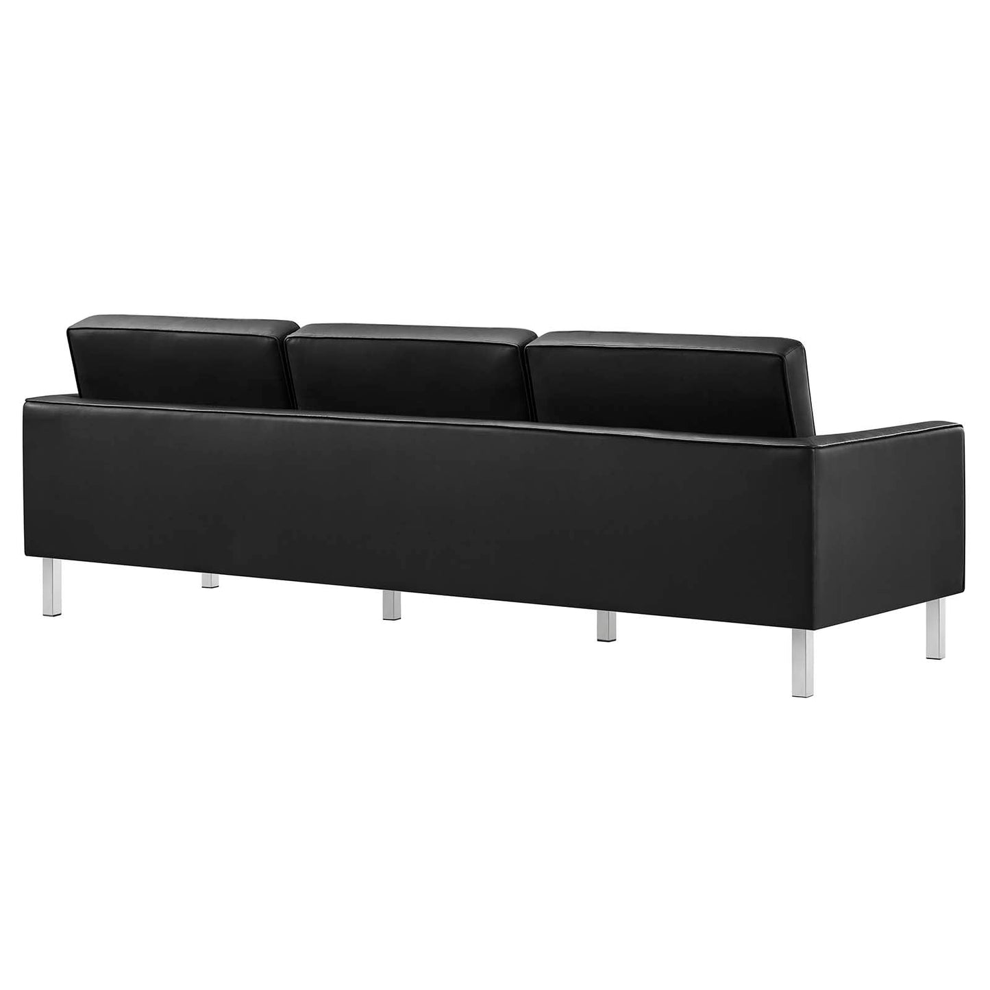 sofas | CasaFoyer Loft Tufted Faux Leather Accent Sofa | Modern Design | Stainless Steel Frame | Button Tufting | Silver Black | casafoyer.myshopify.com