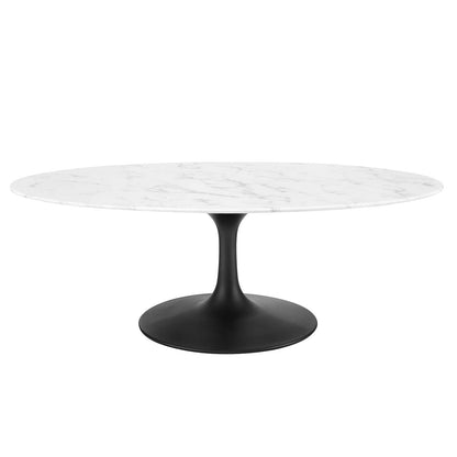 coffee tables | Ergode Lippa 48 Oval-Shaped Artificial Marble Coffee Table | Timeless Design | Scratch-Resistant Finish | Metal Base | Black White | casafoyer.myshopify.com