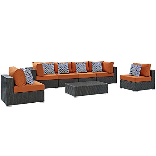 kitchen and dining room sets | CasaFoyer Sojourn Outdoor Patio Furniture Set | 7 Piece Sunbrella Sectional | Armless Chairs, Coffee Table, Corners | casafoyer.myshopify.com