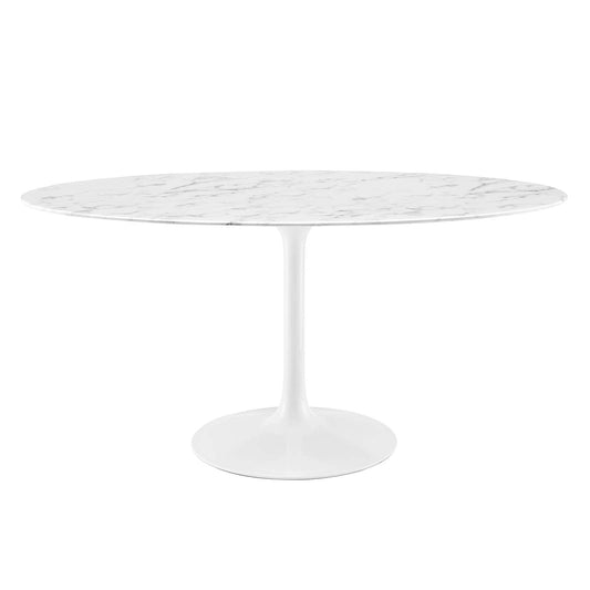 Dining Table | Lippa 60 Oval Marble Dining Table | Timeless Modern Design | Scratch Resistant Finish | Elegant & Contemporary | White | casafoyer.myshopify.com