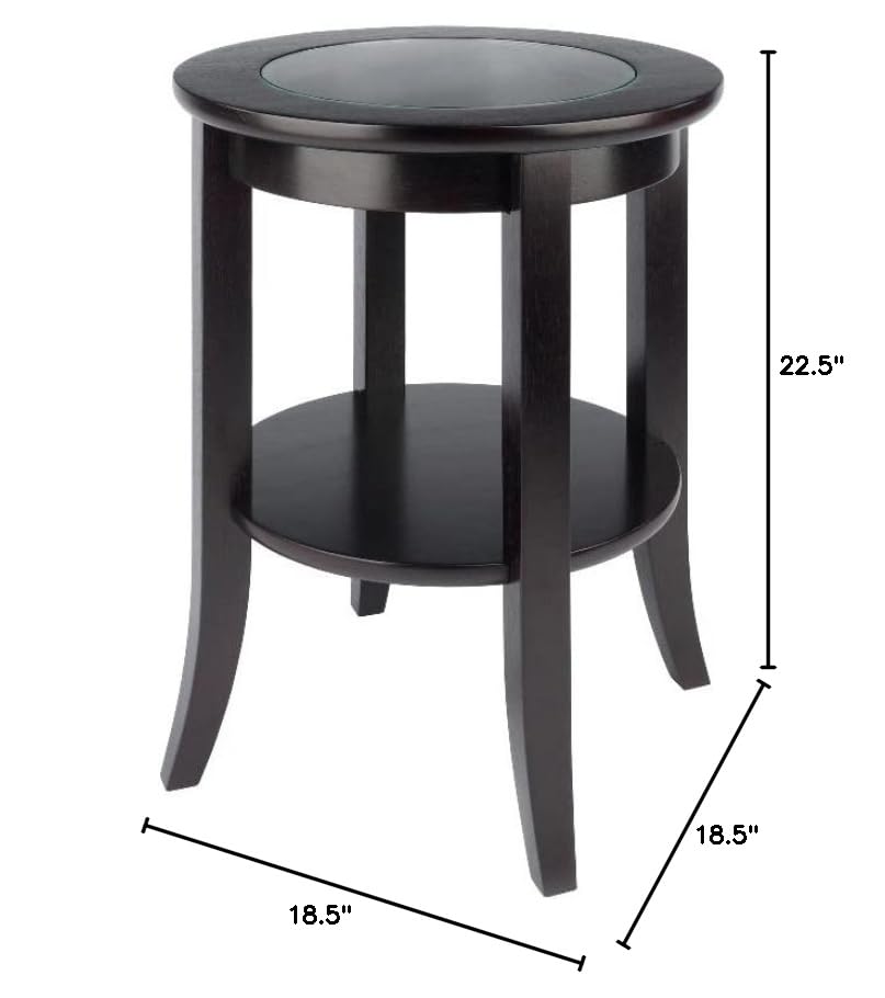 TABLE | Ergode Elegant Genoa Round End Table | Glass Inset | Shelf | 18.4W x 18.4D x 22.5H | Enhance Living Room Decor | casafoyer.myshopify.com