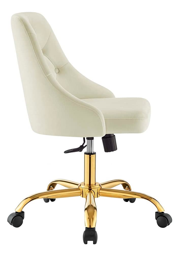 home office desk chairs | CasaFoyer Distinct Tufted Performance Velvet Office Chair | Glam Deco Style | Gold Accents | Comfortable Foam Padding | Swivel & Height Adjustment | Ivory | casafoyer.myshopify.com