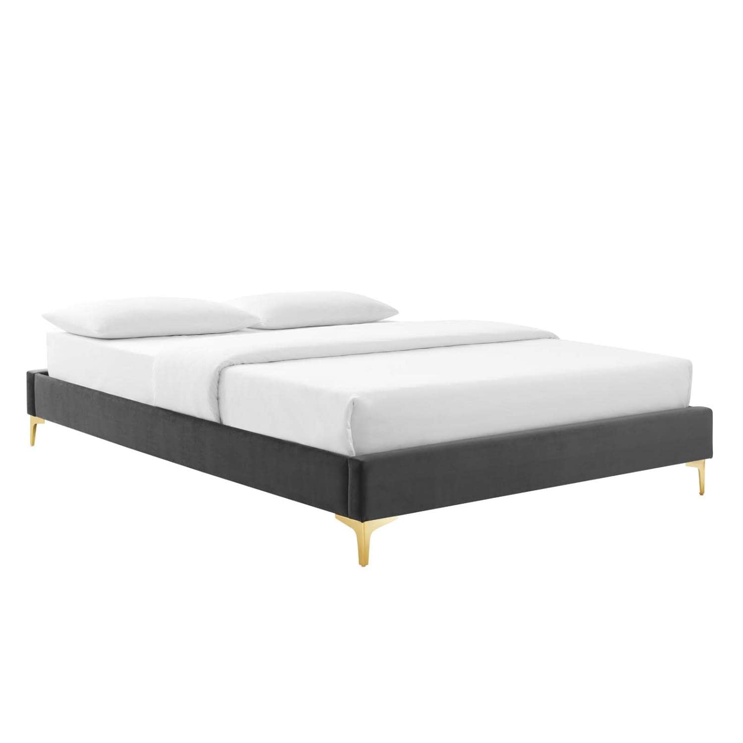 bed frames | CasaFoyer Sutton Performance Velvet Full Bed Frame | Stain-Resistant | No Box Spring Needed | Gold Metal Legs | 800 lbs Weight Capacity | casafoyer.myshopify.com