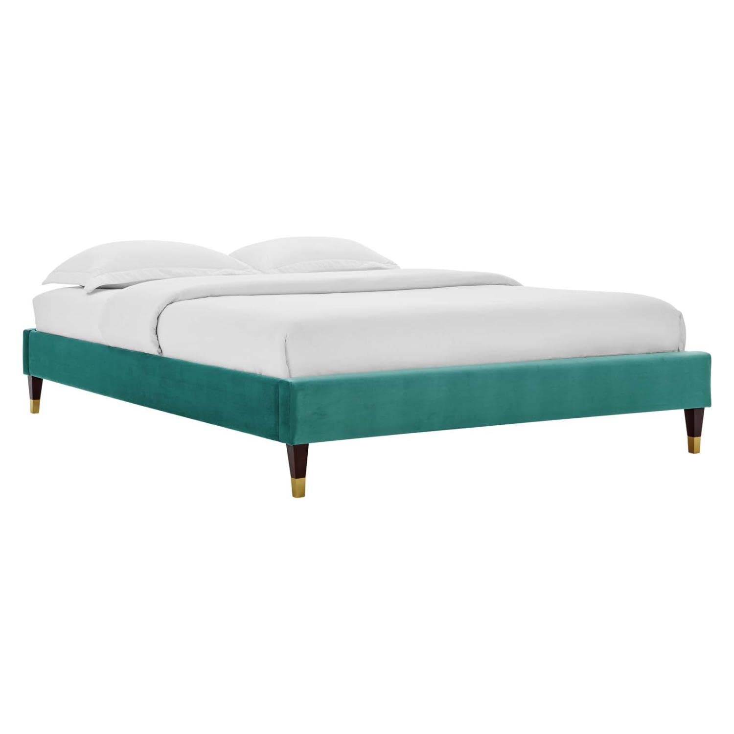 bed frames | CasaFoyer Harlow Performance Velvet Twin Bed Frame | Wood Legs | Stain-Resistant Velvet Upholstery | Supports Memory Foam, Innerspring, Latex, and Hybrid Mattresses | Twin Headboard Compatible | Assembly Required | Teal | casafoyer.myshopify.com