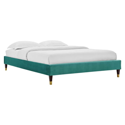 bed frames | CasaFoyer Harlow Performance Velvet Twin Bed Frame | Wood Legs | Stain-Resistant Velvet Upholstery | Supports Memory Foam, Innerspring, Latex, and Hybrid Mattresses | Twin Headboard Compatible | Assembly Required | Teal | casafoyer.myshopify.com