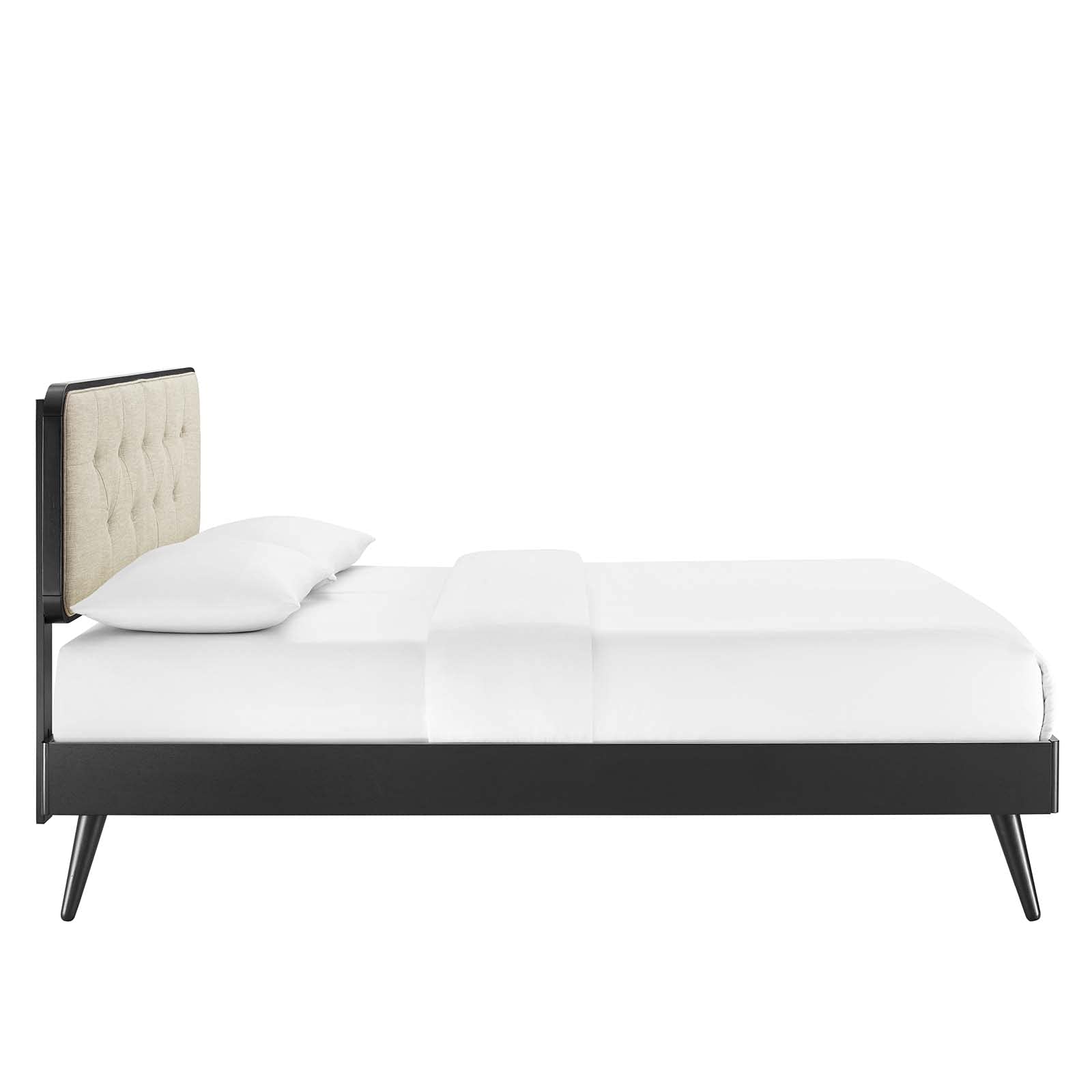 adjustable bed bases | CasaFoyer Bridgette Tufted Wood King Platform Bed | Retro Charm | Mid-Century Style | Button Tufted Headboard | Sturdy Splayed Legs | Wood Slat Support System | King Size | casafoyer.myshopify.com