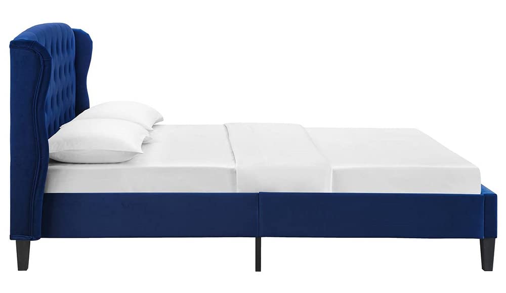 Bed | CasaFoyer Penelope Tufted Performance Velvet Queen Wingback Platform Bed | Navy | Stain-Resistant | Foam Padded | Wood Slat Support | 1100 lbs Weight Capacity | casafoyer.myshopify.com