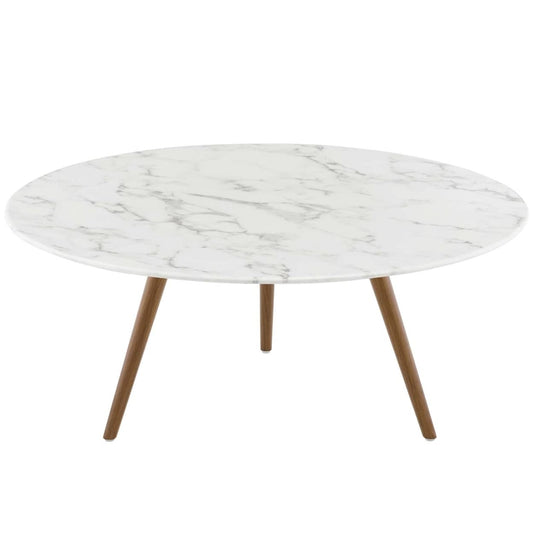 coffee tables | Ergode Lippa 36 Round Walnut Veneer Coffee Table | Timeless Design | Scratch-Resistant Finish | Tripod Base | Ideal for Living Room, Lounge, or Home Office | casafoyer.myshopify.com