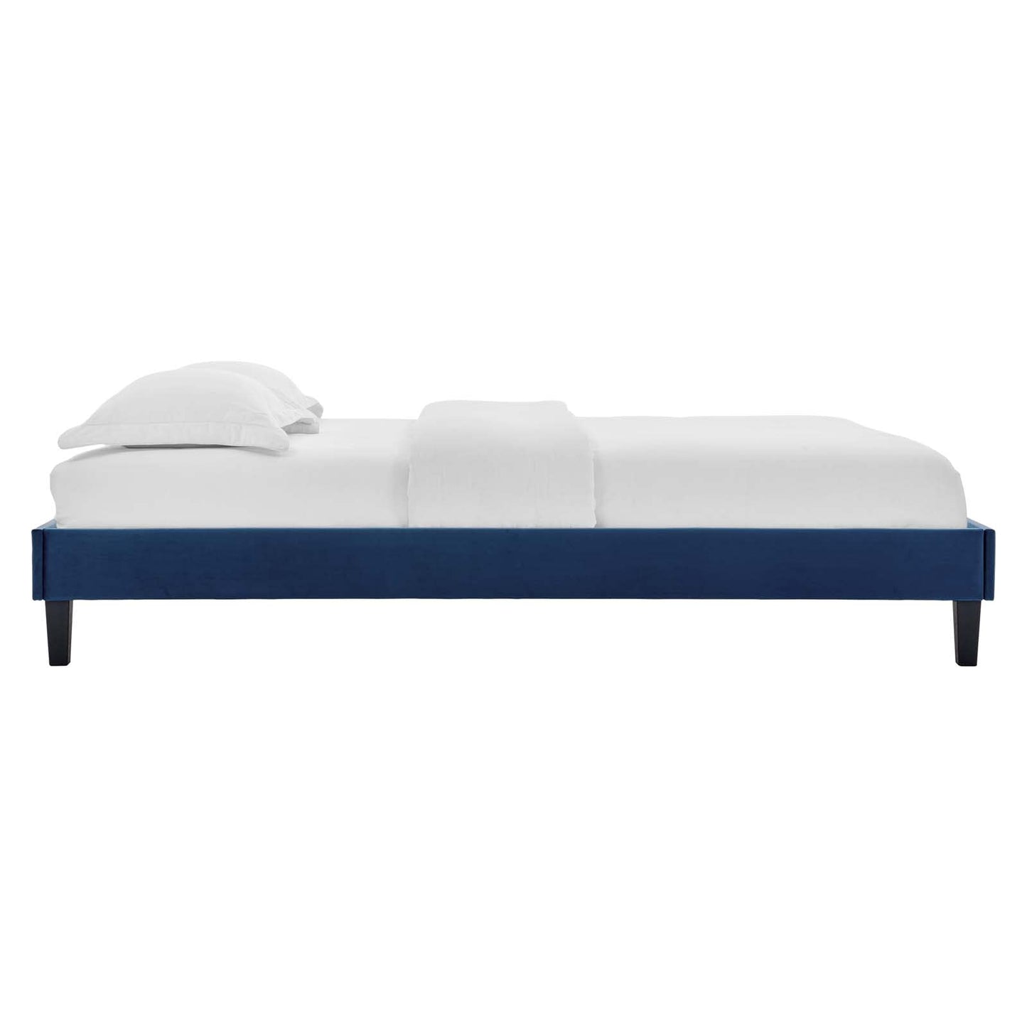 adjustable bed bases | CasaFoyer Reign Performance Velvet Queen Platform Bed Frame | Stain-Resistant | Solid Wood Legs | Memory Foam Compatible | Navy | casafoyer.myshopify.com
