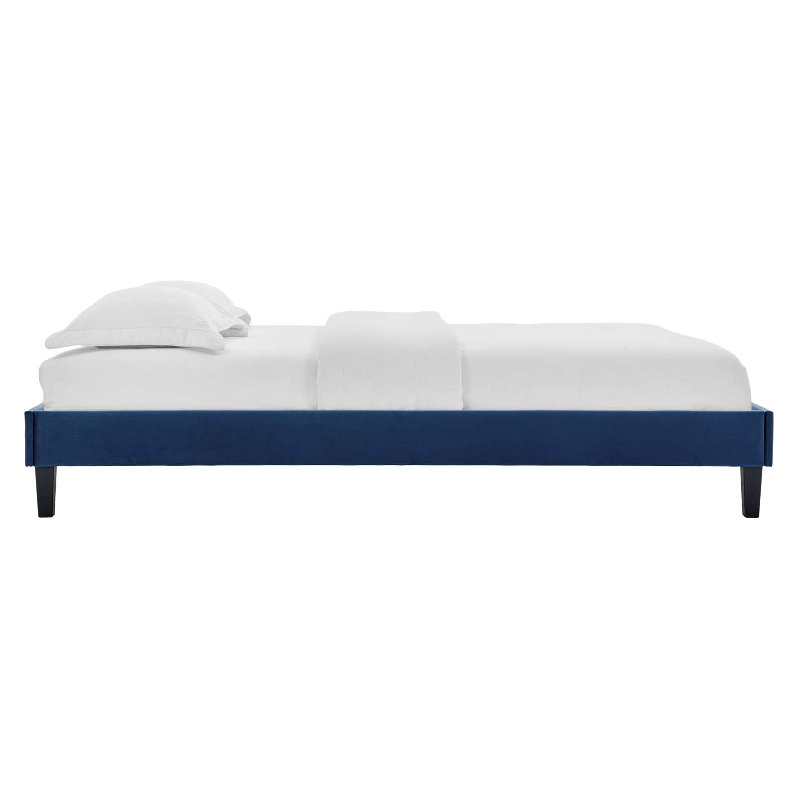adjustable bed bases | CasaFoyer Reign Performance Velvet Queen Platform Bed Frame | Stain-Resistant | Solid Wood Legs | Memory Foam Compatible | Navy | casafoyer.myshopify.com