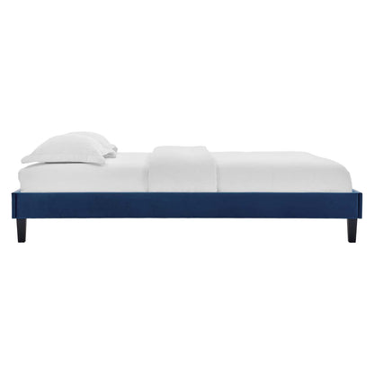 adjustable bed bases | CasaFoyer Reign Performance Velvet Queen Platform Bed Frame | Stain-Resistant | Solid Wood Legs | Memory Foam Compatible | Navy | casafoyer.myshopify.com