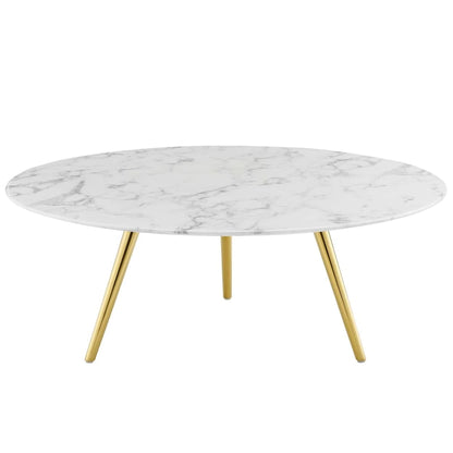 coffee tables | Ergode Lippa 40 Round Faux Marble Coffee Table | Gold White | Timeless Design | Scratch-Resistant | Perfect for Living Room, Lounge, Home Office | casafoyer.myshopify.com