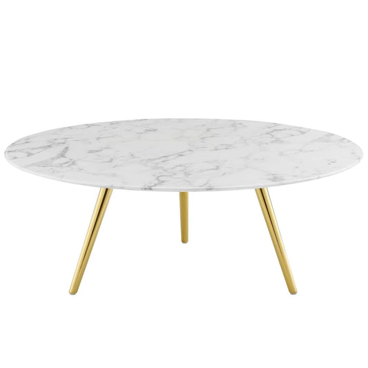 coffee tables | Ergode Lippa 40 Round Faux Marble Coffee Table | Gold White | Timeless Design | Scratch-Resistant | Perfect for Living Room, Lounge, Home Office | casafoyer.myshopify.com