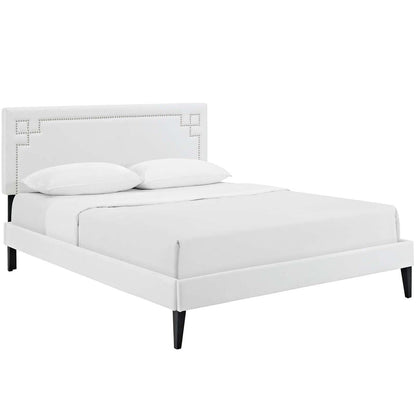 Bed | CasaFoyer Ruthie Platform Bed | Solid Wood | Vinyl Upholstery | Tapered Legs | No Box Spring Needed | Compatible with Memory Foam Mattresses | Queen Size | White | casafoyer.myshopify.com