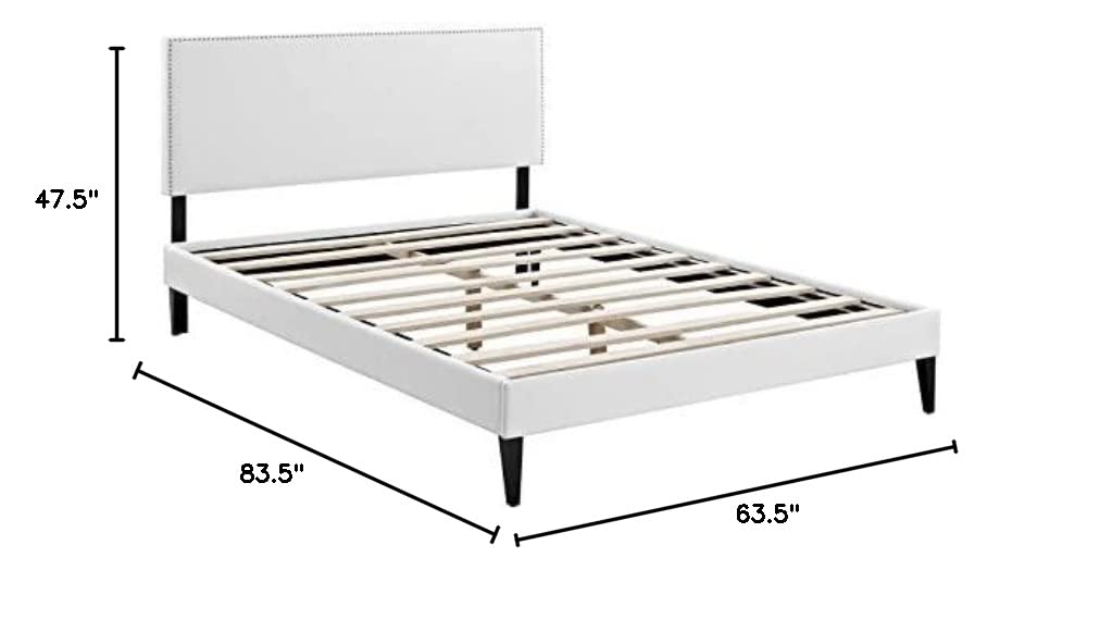 bed frames | CasaFoyer Macie Platform Bed | Solid Wood Frame | Vinyl Upholstery | Tapered Legs | Ideal for Memory Foam Mattresses | Queen Size | White | casafoyer.myshopify.com