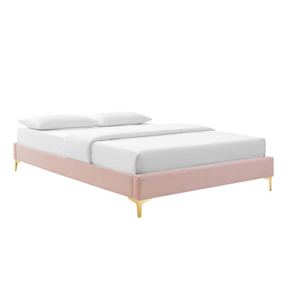 Bed | CasaFoyer Sutton Performance Velvet King Bed Frame | Stain-Resistant | Durable | No Box Spring Needed | Gold Metal Legs | Versatile | Compatible with Various Headboards | Pink | casafoyer.myshopify.com