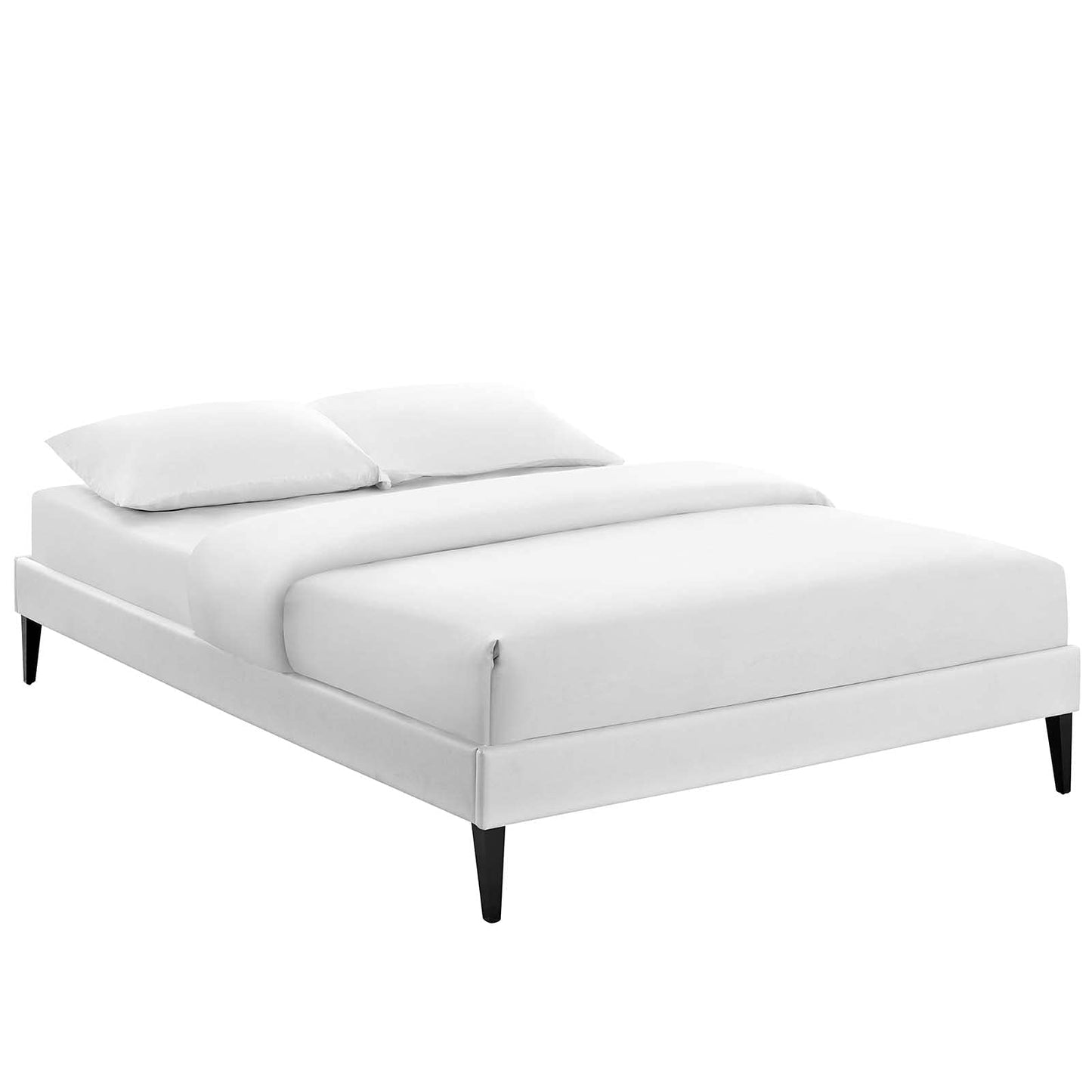 Bed | CasaFoyer  Tessie Platform Bed | Solid Wood Frame | Vinyl Upholstery | Tapered Legs | No Box Spring Needed | Queen Size | White | casafoyer.myshopify.com
