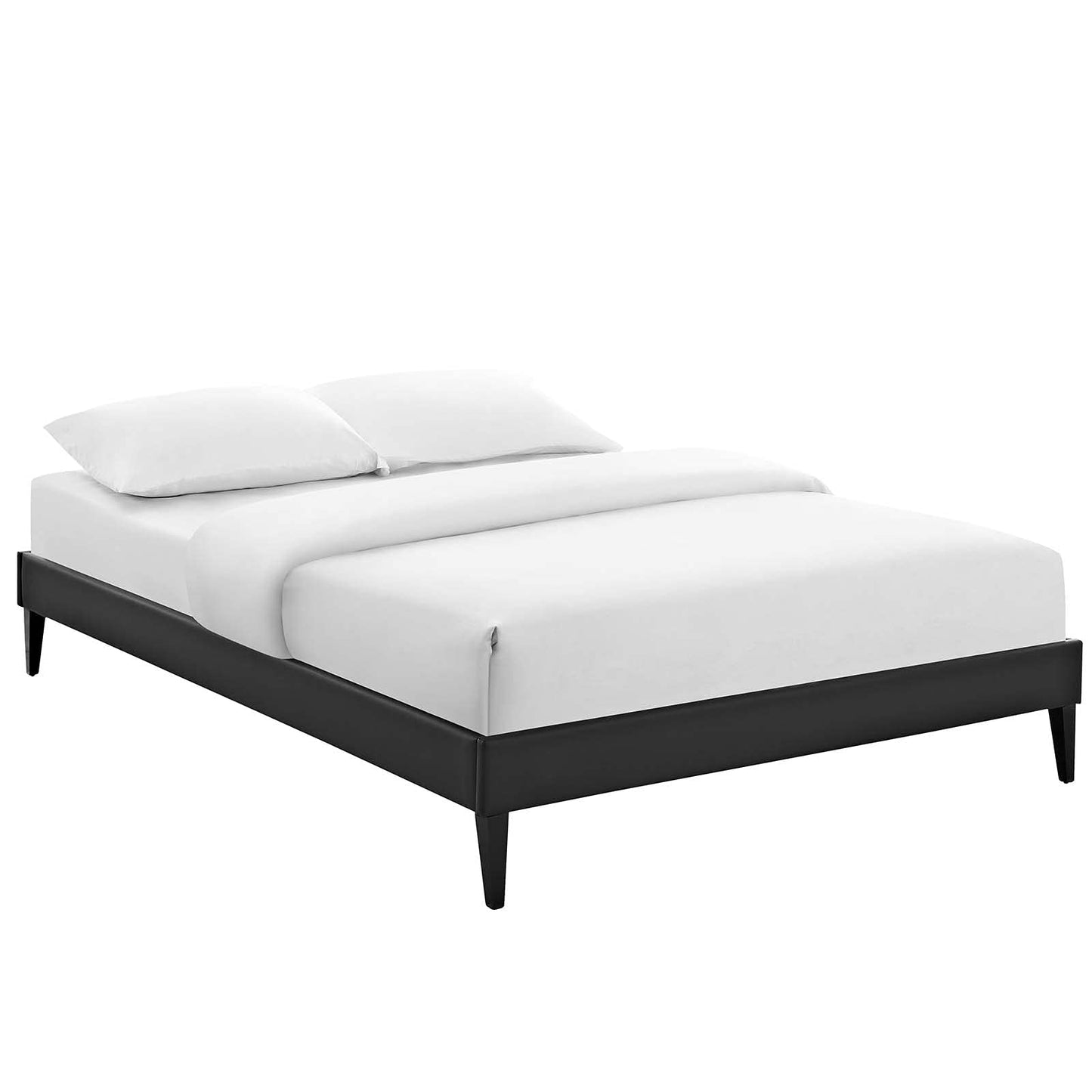 bed frames | CasaFoyer Tessie Platform Bed | Solid Wood Frame | Vinyl Upholstery | Tapered Legs | Queen Size | Black | casafoyer.myshopify.com