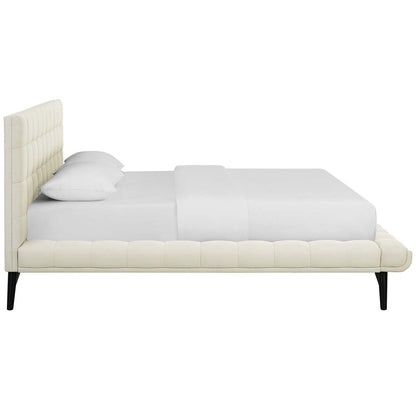 Bed | CasaFoyer Julia Queen Platform Bed | Elegant & Sophisticated | Biscuit Tufted | Sturdy Plywood Frame | Wood Slat Support System | Ivory Fabric | casafoyer.myshopify.com