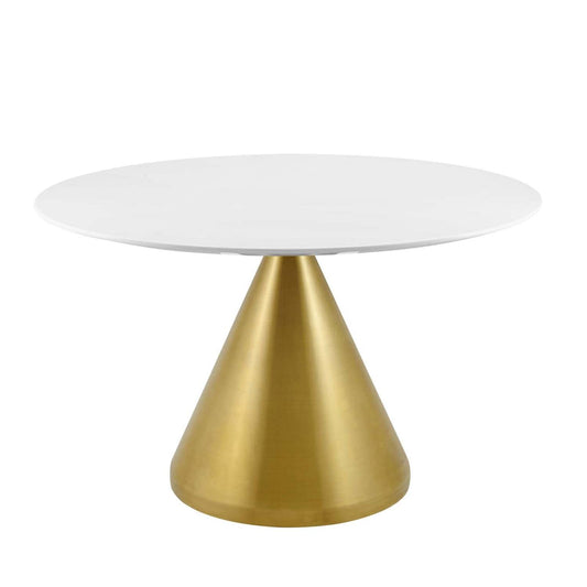 patio dining tables | CasaFoyer Tupelo 47 Dining Table | Modern Style | Mid-Century Charm | Polished Gold Base | White Finish | Non-Marking Ring | Easy Cleaning | Assembly Required | casafoyer.myshopify.com