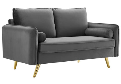sofas | CasaFoyer Revive Upholstered Performance Velvet Loveseat | Comfortable & Elegant Design | Stain-Resistant | Gold Legs | Gray | casafoyer.myshopify.com