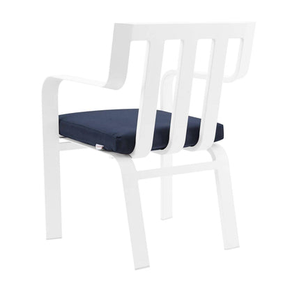 patio bistro sets | CasaFoyer Baxley Stackable Outdoor Patio Dining Armchair Set of 2 | All-Weather UV Resistant Fabric | Sturdy Aluminum Frame | Easy to Store | White Navy | casafoyer.myshopify.com