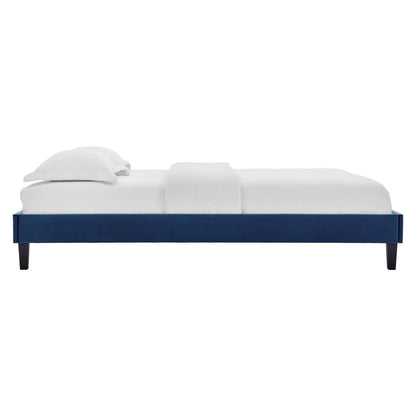 Bed | CasaFoyer Reign Performance Velvet Full Platform Bed Frame | Elegant & Durable | Sturdy Side Rails & Tapered Legs | Compatible with Full Headboards | 800 lbs Weight Capacity | Navy | casafoyer.myshopify.com