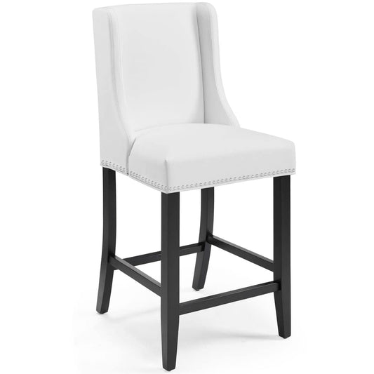 barstools | CasaFoyer Baron Faux Leather Counter Stool | Contemporary Design | Nailhead Trim | Footrest | Solid Wood Frame | White | casafoyer.myshopify.com