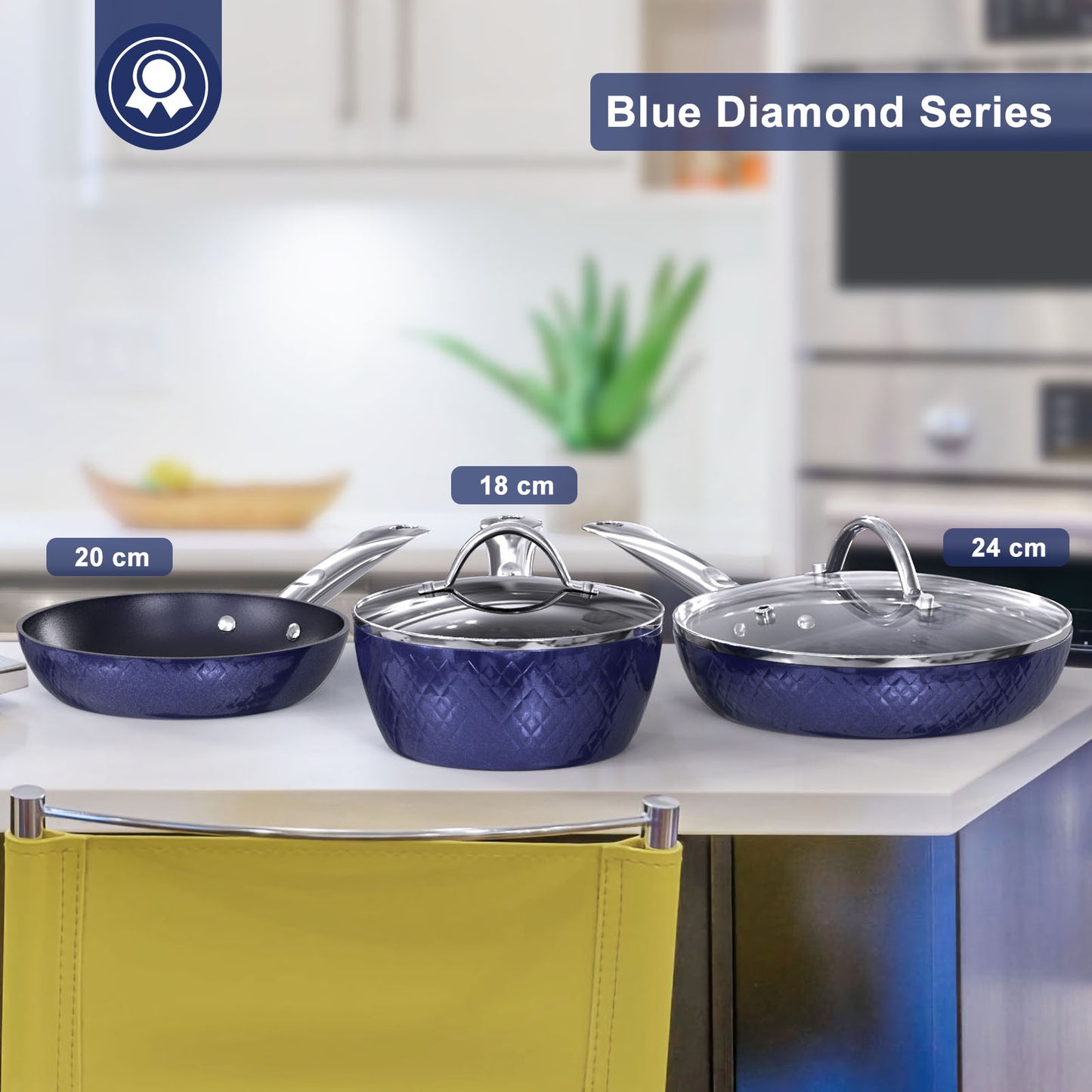 Cookware | CasaFoyer Frying Pan Sets Non Stick 3Pieces Blue 3D Diamond Cookware | casafoyer.myshopify.com