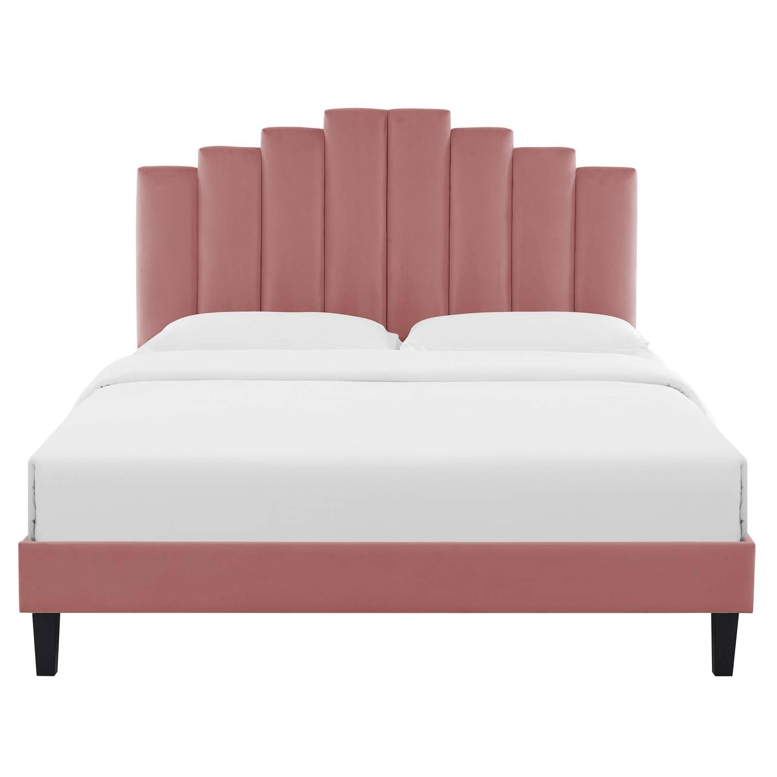 Bed | CasaFoyer Elise Performance Velvet Twin Platform Bed | Art Deco Style | Channel Tufting | Stain-Resistant | Memory Foam Compatible | Robust Construction | casafoyer.myshopify.com