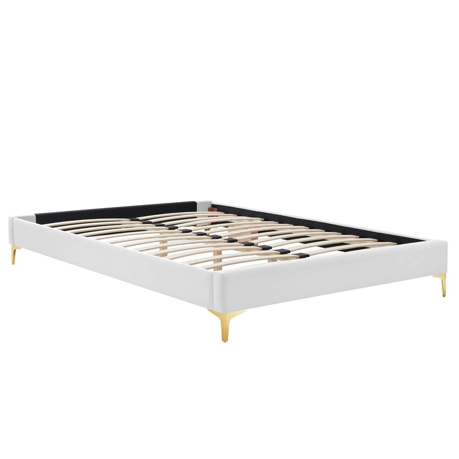 bed frames | CasaFoyer Sutton Performance Velvet King Bed Frame | Stain-Resistant | Durable | No Box Spring Needed | Gold Metal Legs | 800 lbs Capacity | casafoyer.myshopify.com