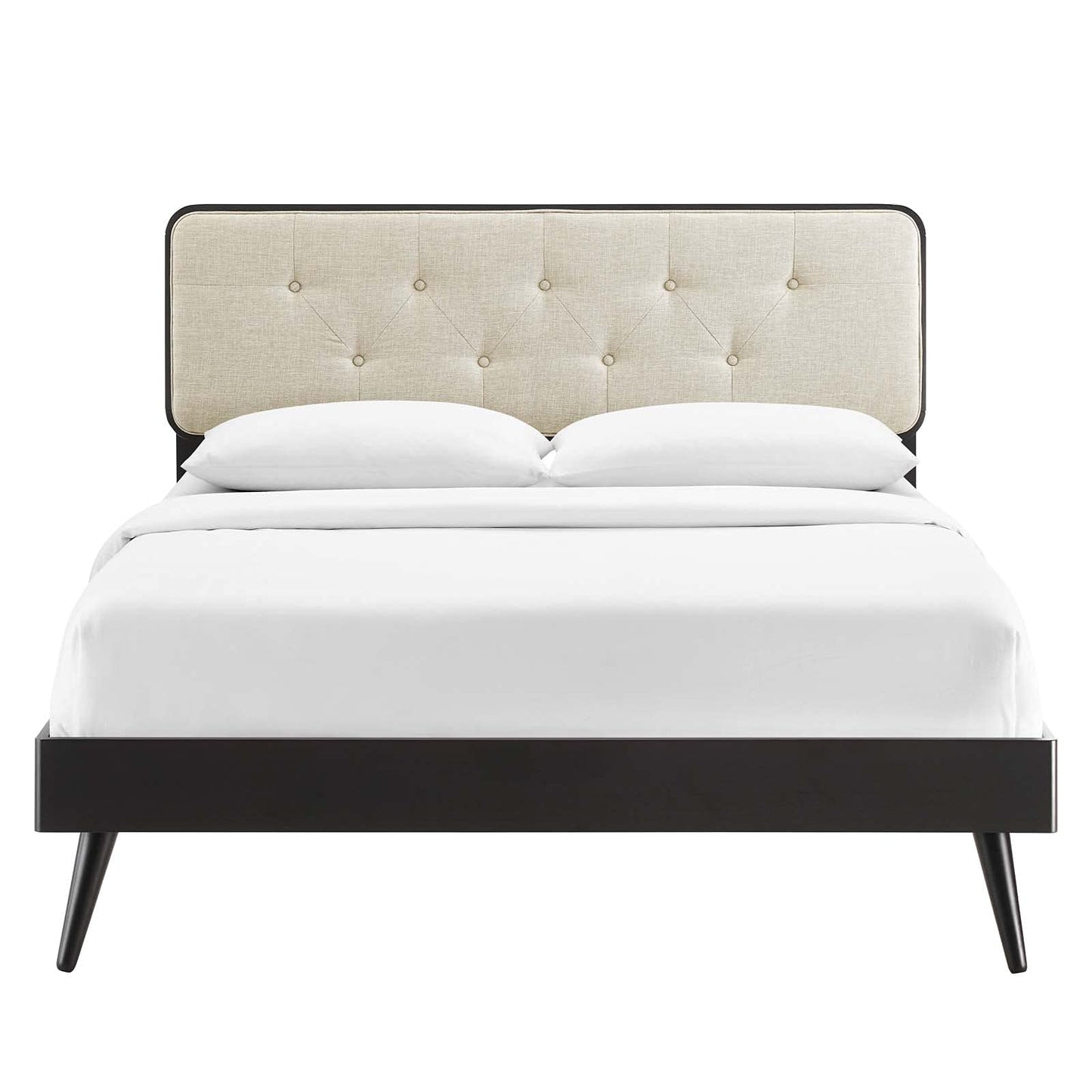 adjustable bed bases | CasaFoyer Bridgette Tufted Wood King Platform Bed | Retro Charm | Mid-Century Style | Button Tufted Headboard | Sturdy Splayed Legs | Wood Slat Support System | King Size | casafoyer.myshopify.com