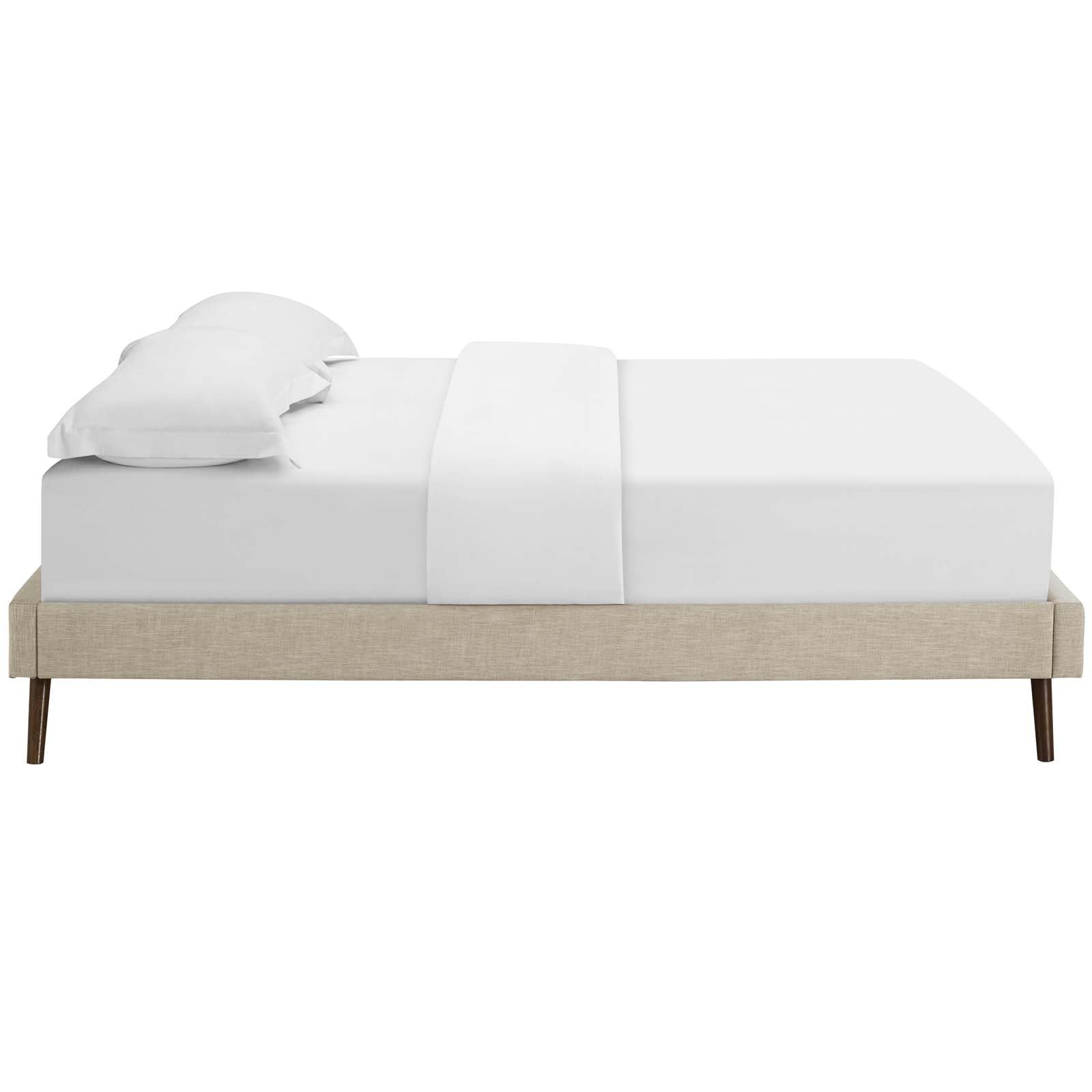 Bed | CasaFoyer Loryn Platform Bed | Solid Wood Frame | Polyester Upholstery | Tapered Legs | No Box Spring Needed | Queen Size | Beige | casafoyer.myshopify.com