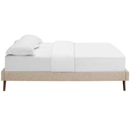 Bed | CasaFoyer Loryn Platform Bed | Solid Wood Frame | Polyester Upholstery | Tapered Legs | No Box Spring Needed | Queen Size | Beige | casafoyer.myshopify.com