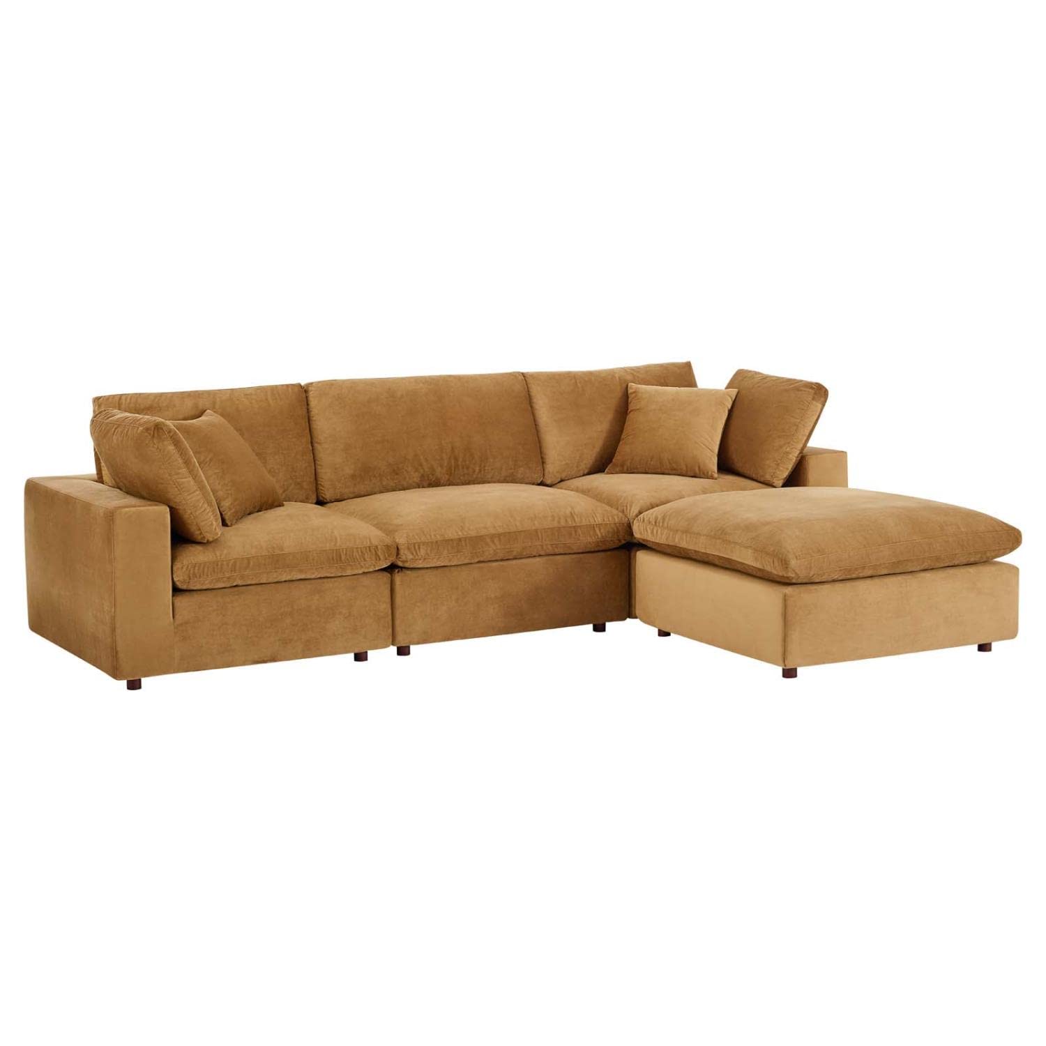 sofas | CasaFoyer Commix | Luxurious Sectional Sofa | Stain-Resistant Velvet | Solid Wood Construction | Plush Comfort | 4-Piece Set (Cognac) | casafoyer.myshopify.com
