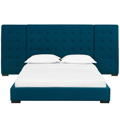Bed | CasaFoyer Primrose Queen Platform Bed | Timeless Charm | Soft Polyester Upholstery | Foam Padded | Wall Panels | Black-Stained Wood Legs | Biscuit Tufting | Sturdy Slat Support System | 1322 lbs Weight Capacity | casafoyer.myshopify.com