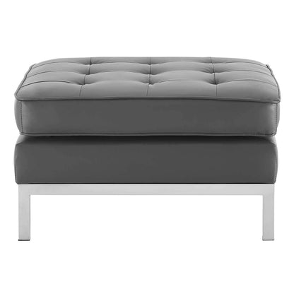 home office desk chairs | CasaFoyer Loft Tufted Button Faux Leather Ottoman | Timeless Design | Luxurious Upholstery | Stainless Steel Frame | Silver Legs | 300 lb Weight Capacity | casafoyer.myshopify.com