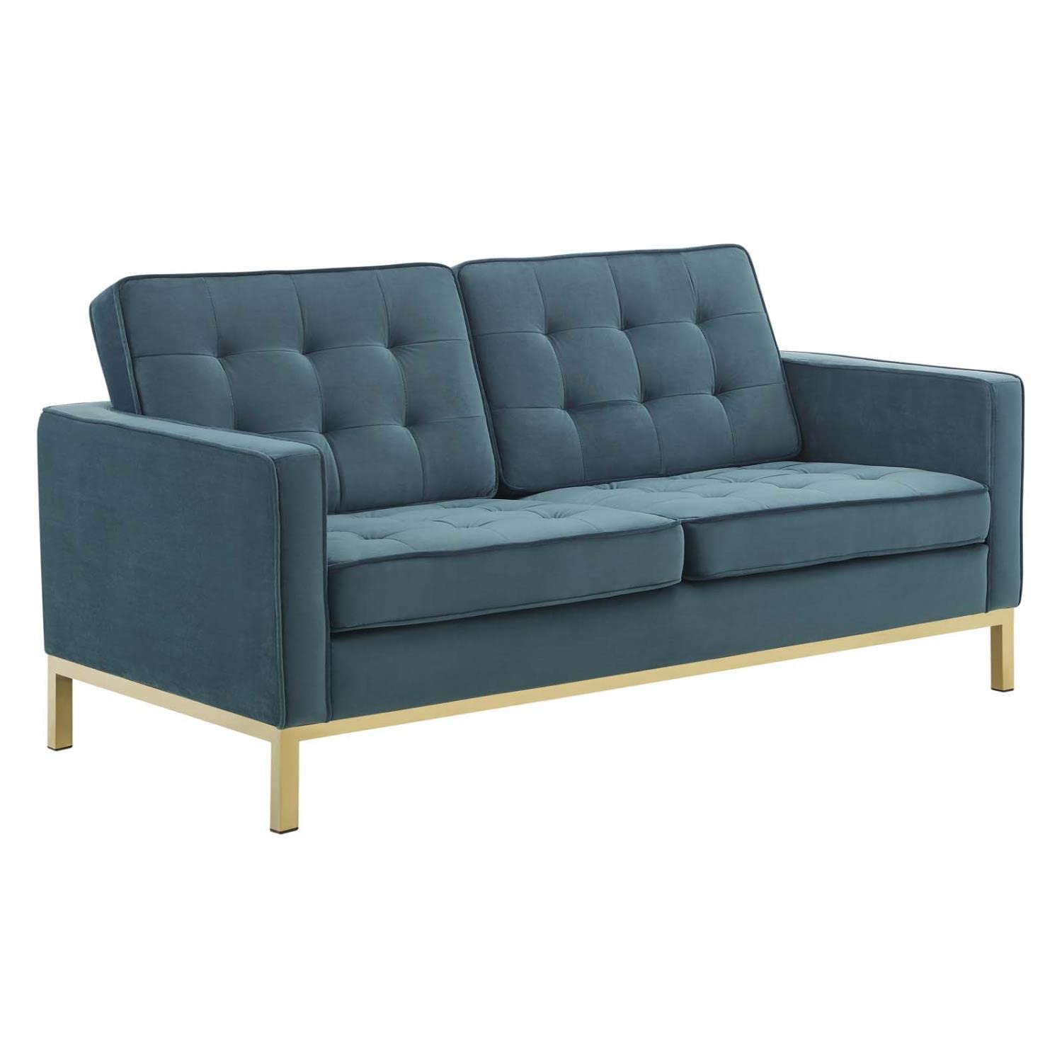 home office desk chairs | CasaFoyer Loft Button Tufted Performance Velvet Loveseat | Retro Modern Design | Gold Teal | casafoyer.myshopify.com