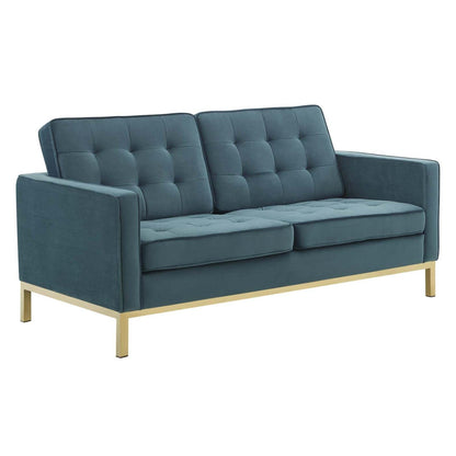 home office desk chairs | CasaFoyer Loft Button Tufted Performance Velvet Loveseat | Retro Modern Design | Gold Teal | casafoyer.myshopify.com