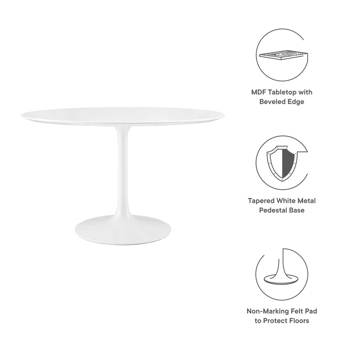 Dining Table | Lippa 47 Round Dining Table | Timeless Design | Organic Shape | Chip-Resistant Finish | Metal Tapered Base | White Top | casafoyer.myshopify.com