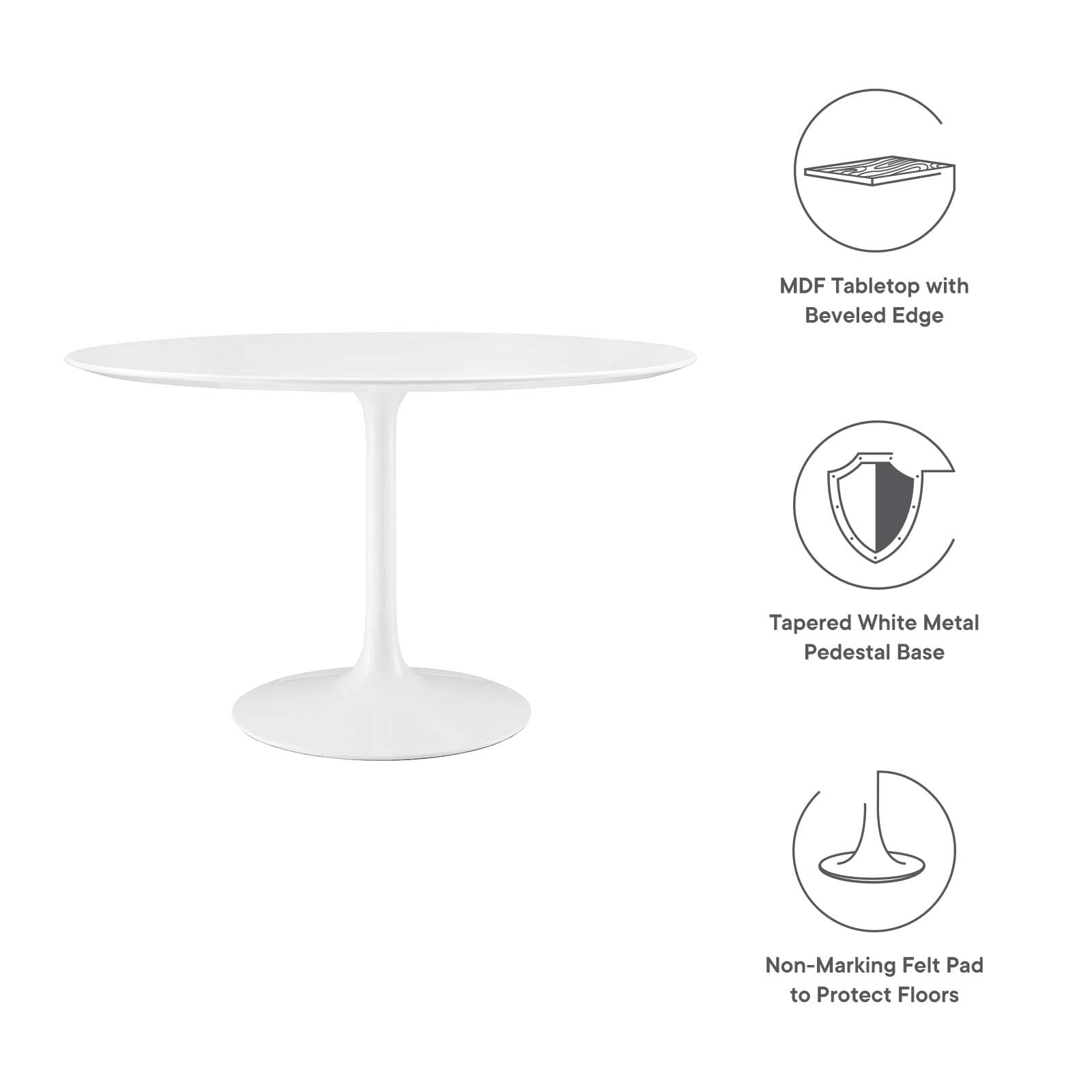 Dining Table | Lippa 47 Round Dining Table | Timeless Design | Organic Shape | Chip-Resistant Finish | Metal Tapered Base | White Top | casafoyer.myshopify.com