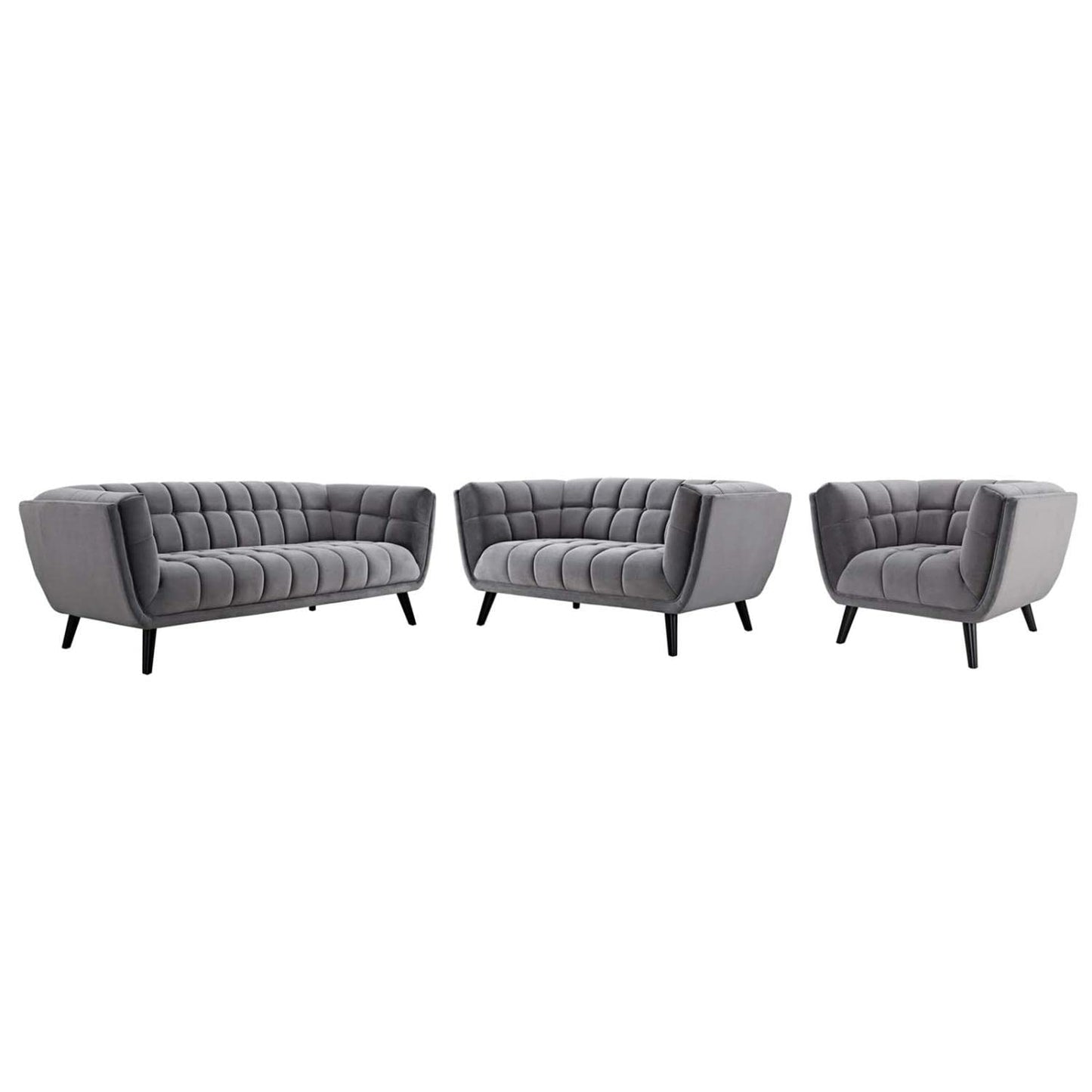 kitchen and dining room sets | CasaFoyer Bestow Performance Velvet Living Room Set | Wide-Profile Design | Soft & Durable Upholstery | Button Tufting | Black Wood Legs | Includes Armchair, Loveseat, Sofa | Perfect for Mid-Century, Modern Farmhouse, Contemporary Decor | casafoyer.myshopify.com