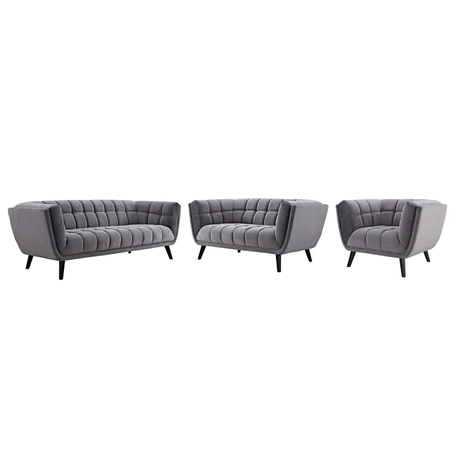 kitchen and dining room sets | CasaFoyer Bestow Performance Velvet Living Room Set | Wide-Profile Design | Soft & Durable Upholstery | Button Tufting | Black Wood Legs | Includes Armchair, Loveseat, Sofa | Perfect for Mid-Century, Modern Farmhouse, Contemporary Decor | casafoyer.myshopify.com
