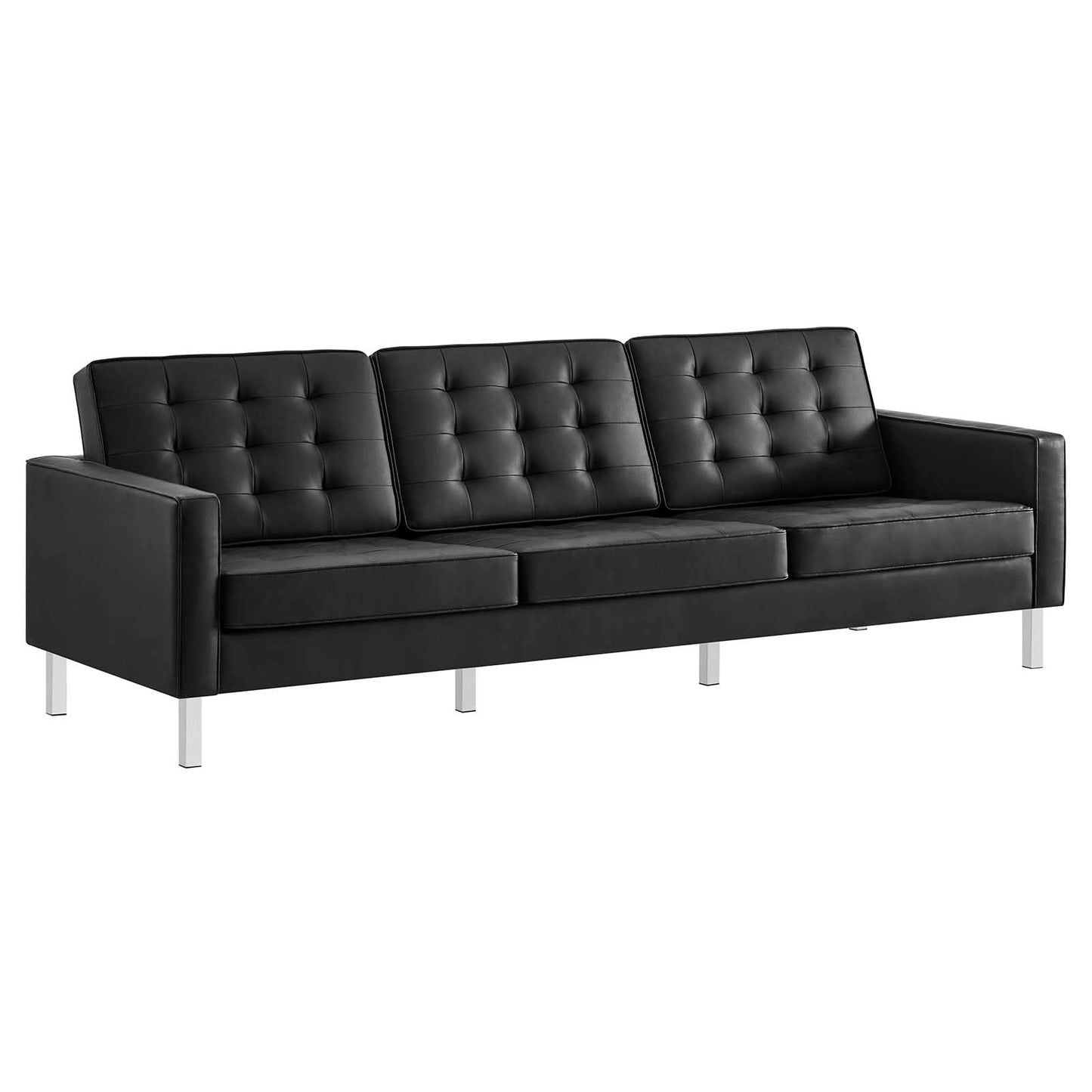 sofas | CasaFoyer Loft Tufted Faux Leather Accent Sofa | Modern Design | Stainless Steel Frame | Button Tufting | Silver Black | casafoyer.myshopify.com