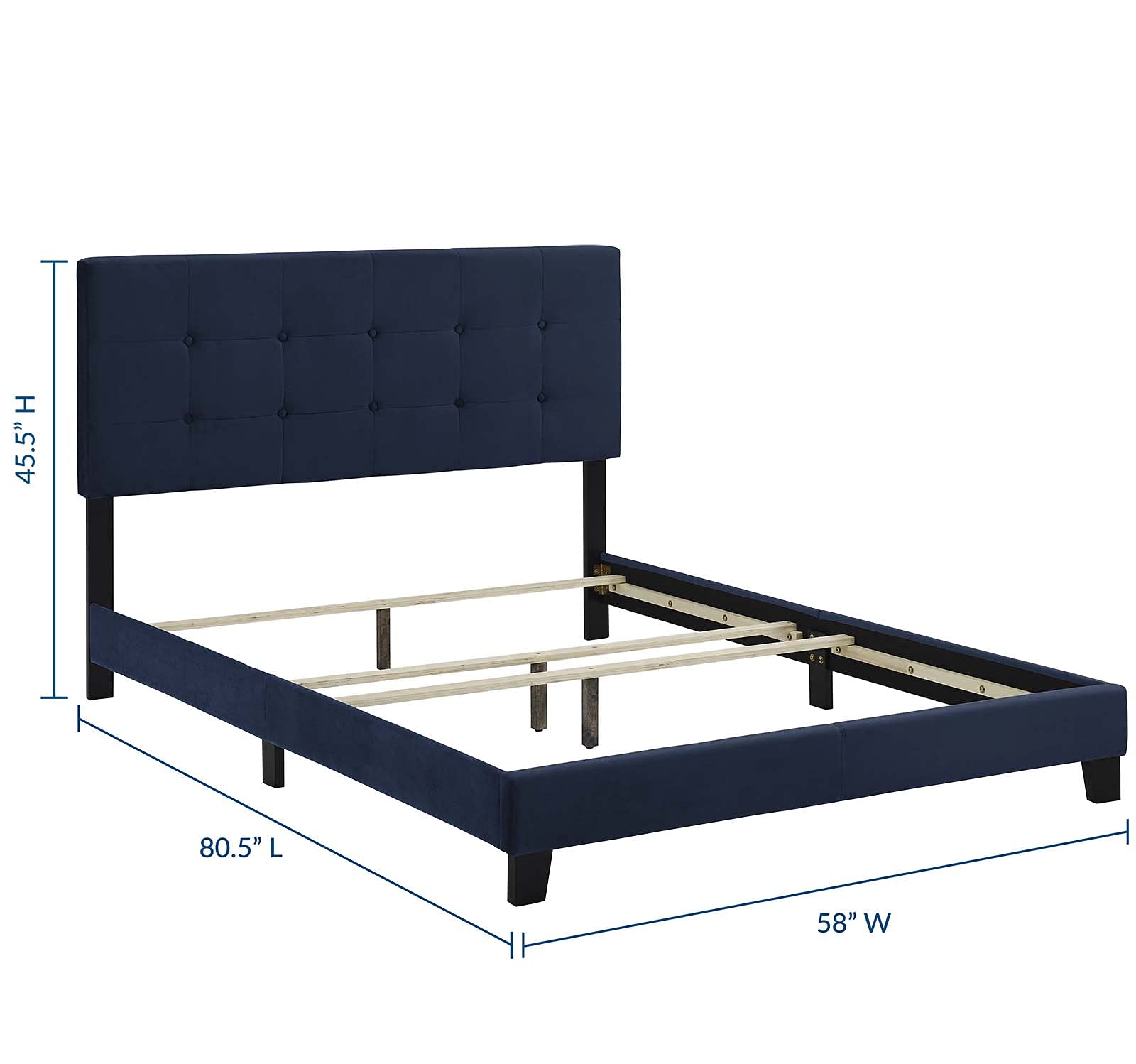 bed frames | CasaFoyer Amira Performance Velvet Full Platform Bed | Stain-Resistant Upholstered Base | Button-Tufted Headboard | Wood Frame | Non-Marking Legs | Accommodates Memory Foam, Spring, Latex, Hybrid Mattresses | 800 lbs Weight Capacity | Midnight Blue | casafoyer.myshopify.com