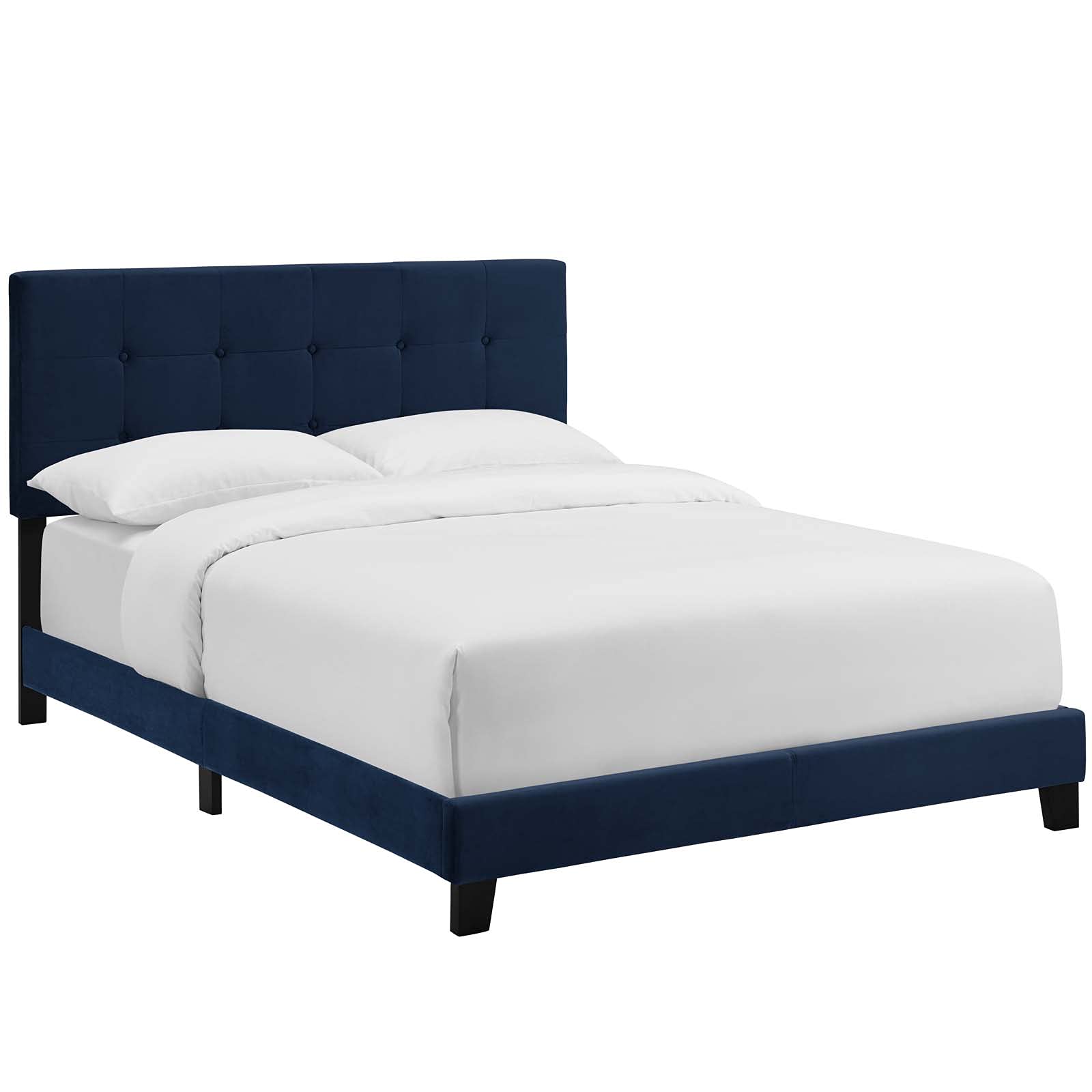 bed frames | CasaFoyer Amira Performance Velvet Full Platform Bed | Stain-Resistant Upholstered Base | Button-Tufted Headboard | Wood Frame | Non-Marking Legs | Accommodates Memory Foam, Spring, Latex, Hybrid Mattresses | 800 lbs Weight Capacity | Midnight Blue | casafoyer.myshopify.com