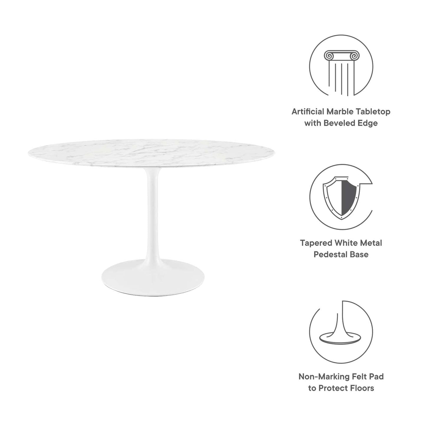 Dining Table | Lippa 54 Oval Artificial Marble Dining Table | Timeless Modern Design | Scratch Resistant Finish | Tapered Metal Base | casafoyer.myshopify.com